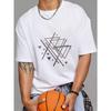 White T Shirt Geometric Triangle Pattern Design Casual Wear for Men