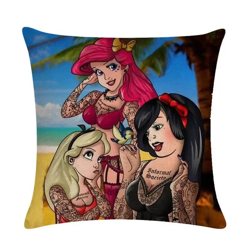 Home Decor Fun Tattoo Princess Alice Jasmine Pillowcase Sofa Car Waist Cushion Cover Bedroom