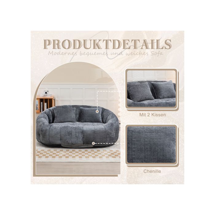 Pohovka Sedací vak Dvousedák Křeslo s opěradlem odolný a pohodlný (Šedý žinylkový)