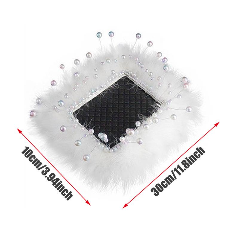 INS Decor Pink/White Feather Pearl Car Anti-slip Mat Console Ornament Storage Pad Cute Auto Accessories Female Car Interior