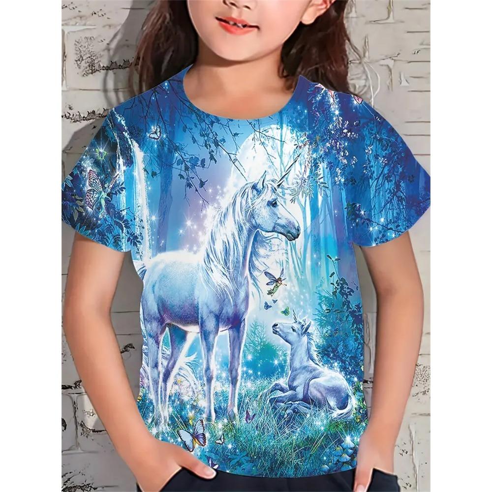 2025 New Funny Animal 3d Print Girls' T-Shirts Festival Party Fashion Short Sleeved Tops Casual T-Shirts Girls' Clothing