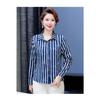 Damenmode Casual Frühling Herbst Streifendruck Langarm Polokragen Blusen & Hemden