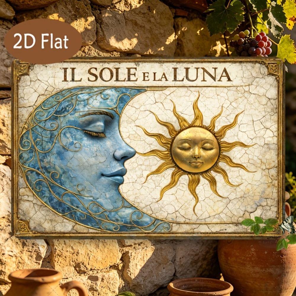 Vintage Sun Moon Boho Metal Wall Art 20x30cm Home Decor Tin Sign