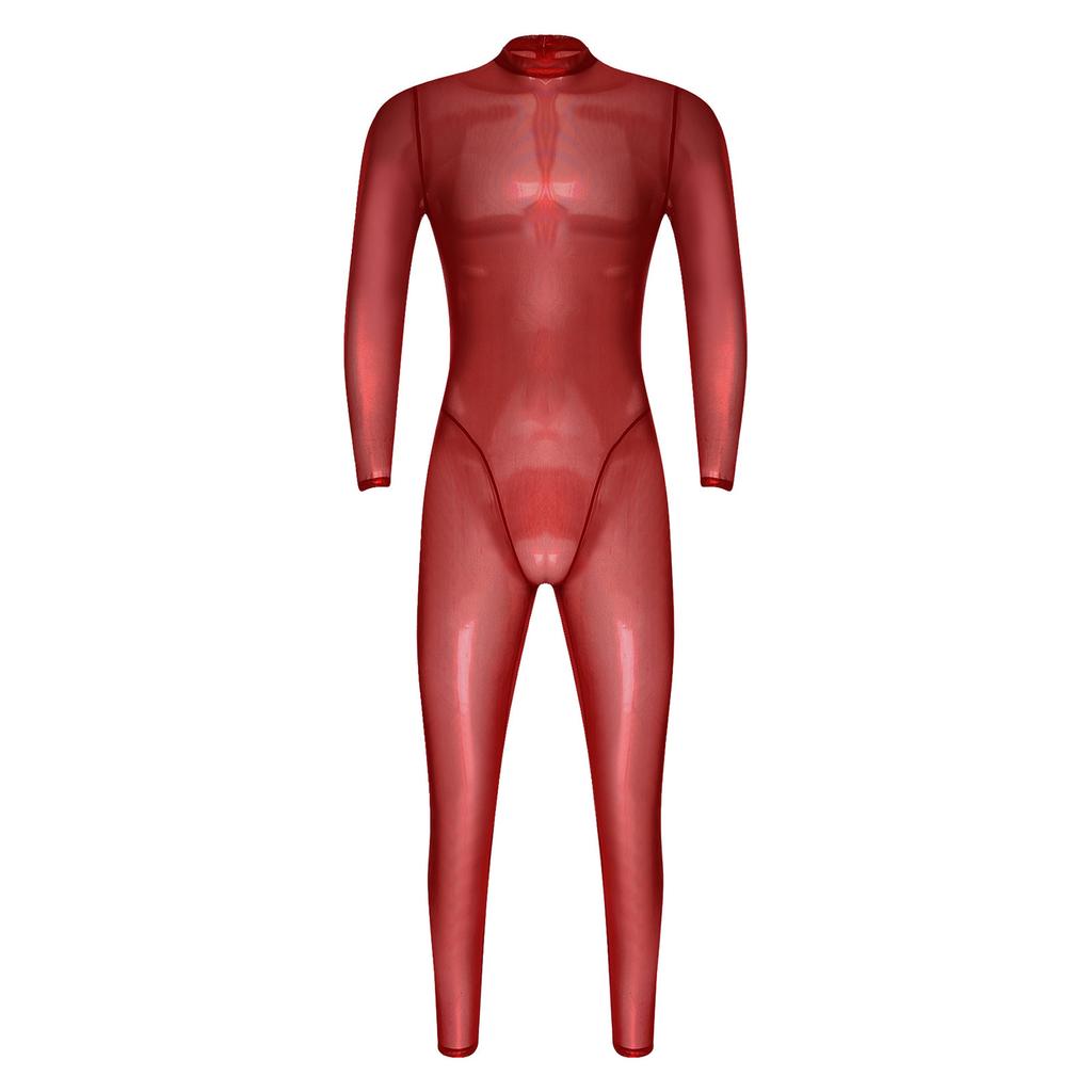 Tuta Holografica Trasparente da Uomo Manica Lunga Full Body Zip Posteriore Catsuit Clubwear