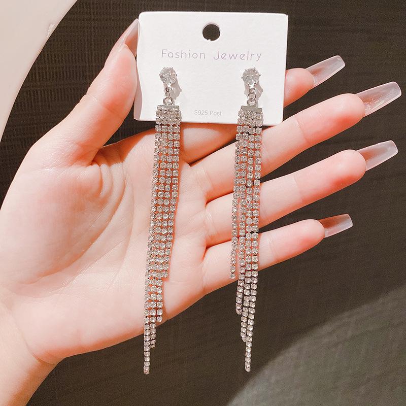 Diamond Chain Fringed Earrings Femininity Versatile Long Earrings Trendy Stud Earrings Personalized Exaggerated Earrings