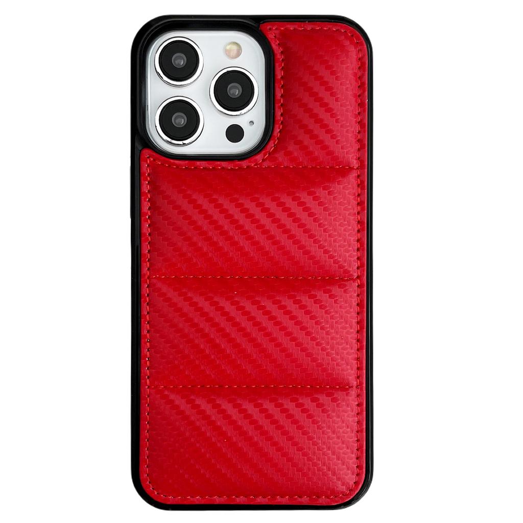 For iPhone 16 Pro Max Case Carbon Fiber Puffer Jacket Leather+TPU Shockproof Phone Cover
