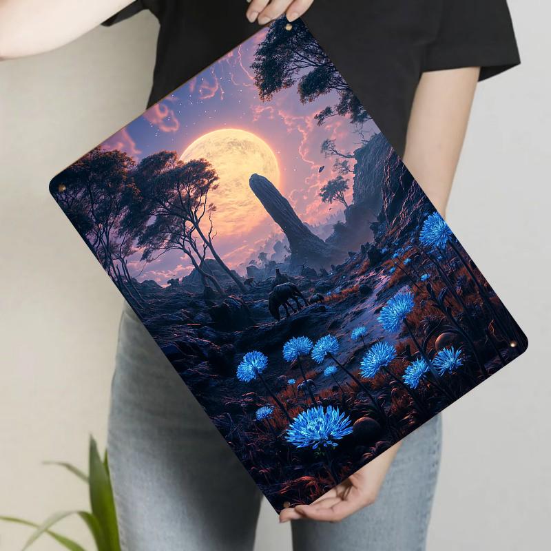 

Dreamy Planet Valley Glowing Blue Flower Landscape Metal Tin Sign Home Decor Wall Art 20x30cm（7.8x11.8inch）