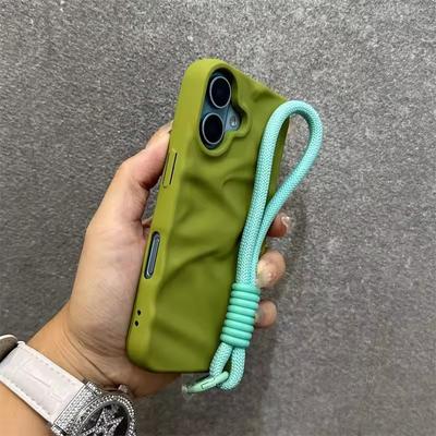 Custodia Lussuosa Opaca Antirughe con Cinturino da Polso per iPhone17 16 15 14 17 Pro Max Air 13 12 11 Laccetto Colore Solido Onda Copertura Morbida