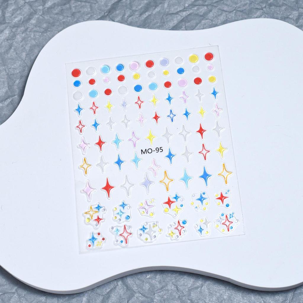 Summer Dopamine 3D Nail Stickers: Cute Heart, Starburst, Smiley Face, and Star Embossed Decals