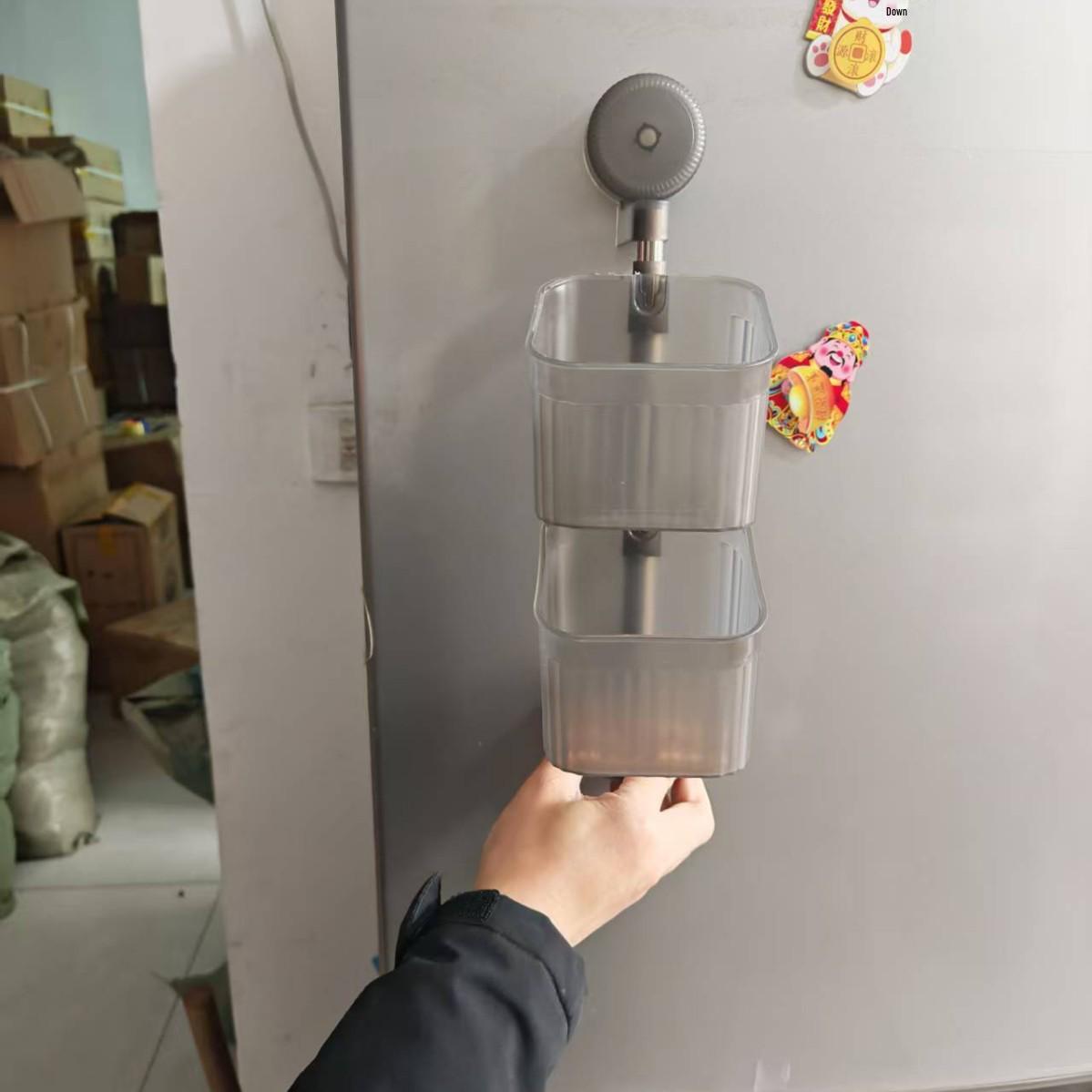 Wall-Mount Kitchen Storage Box for Scallion, Ginger & Garlic - Suction Cup Shelf, No Punching Required