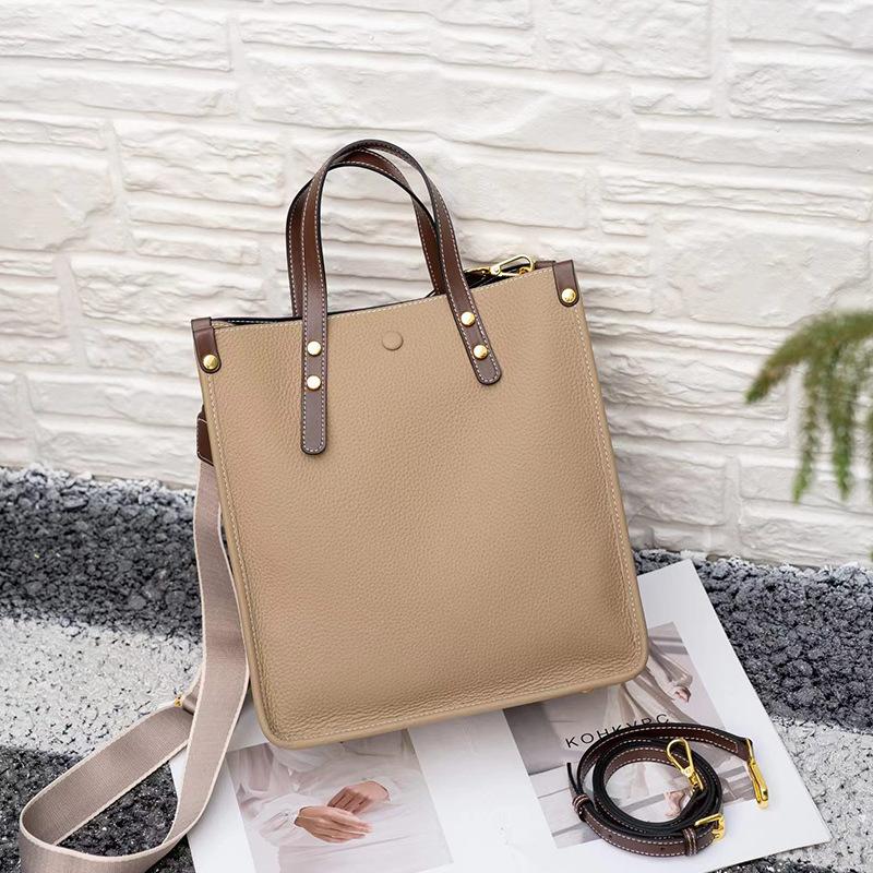 

Модная вертикальная сумка-тоут из натуральной кожи, женская сумка через плечо для通勤, портфель из коровьей кожи высшего слоя, сумка кроссбоди из мягкой кожи 28*30*15 хаки