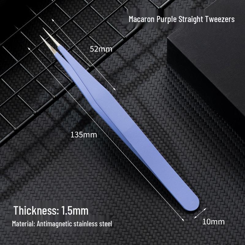 Black Anti-Static Stainless Steel Curved Tip Tweezers Set for Nail Art, Journaling, and Repairs
