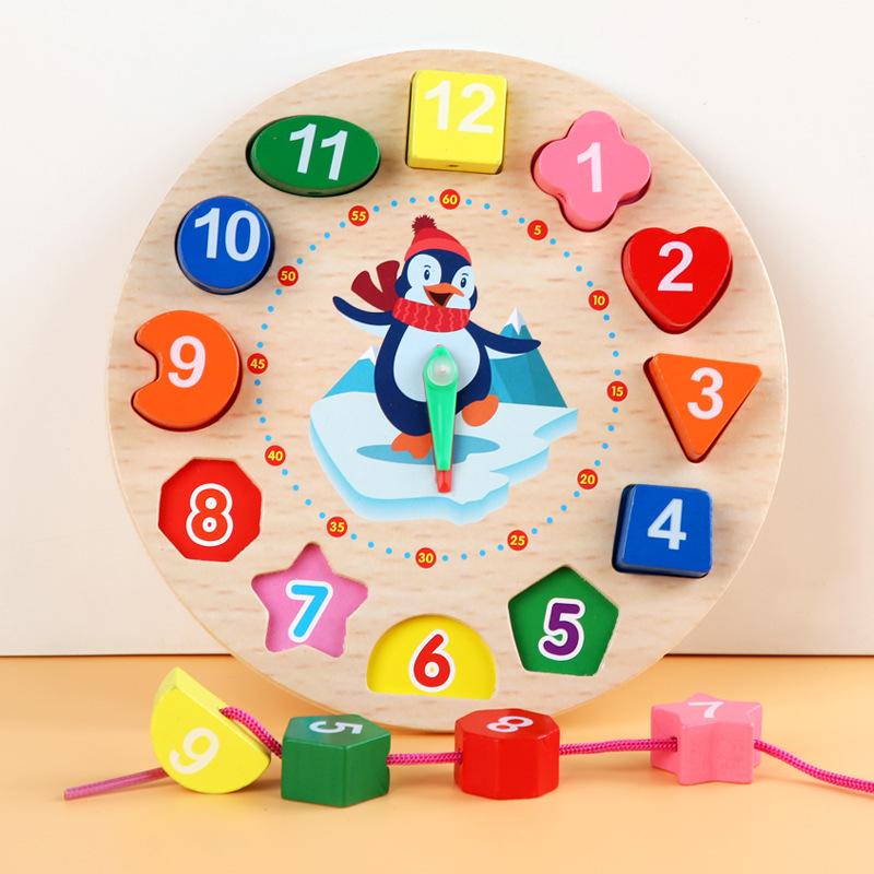 Wooden Shape Color Sorting Clock for Baby Teach Time Numbers Puzzles Montessori Early Learning Educational Toys 2 3 4 Years Olds