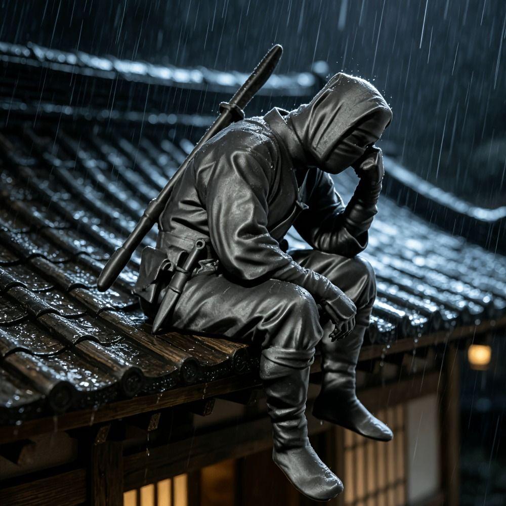 Japanese Style Samurai Statue 3D Printed Seated Warrior Sculpture Desktop Ornament  Home Decor
