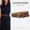 Simple and Fashionable Leopard Leather Hand-woven Belt for Women with Non-hole Pin Buckle and Dress European and American Belt