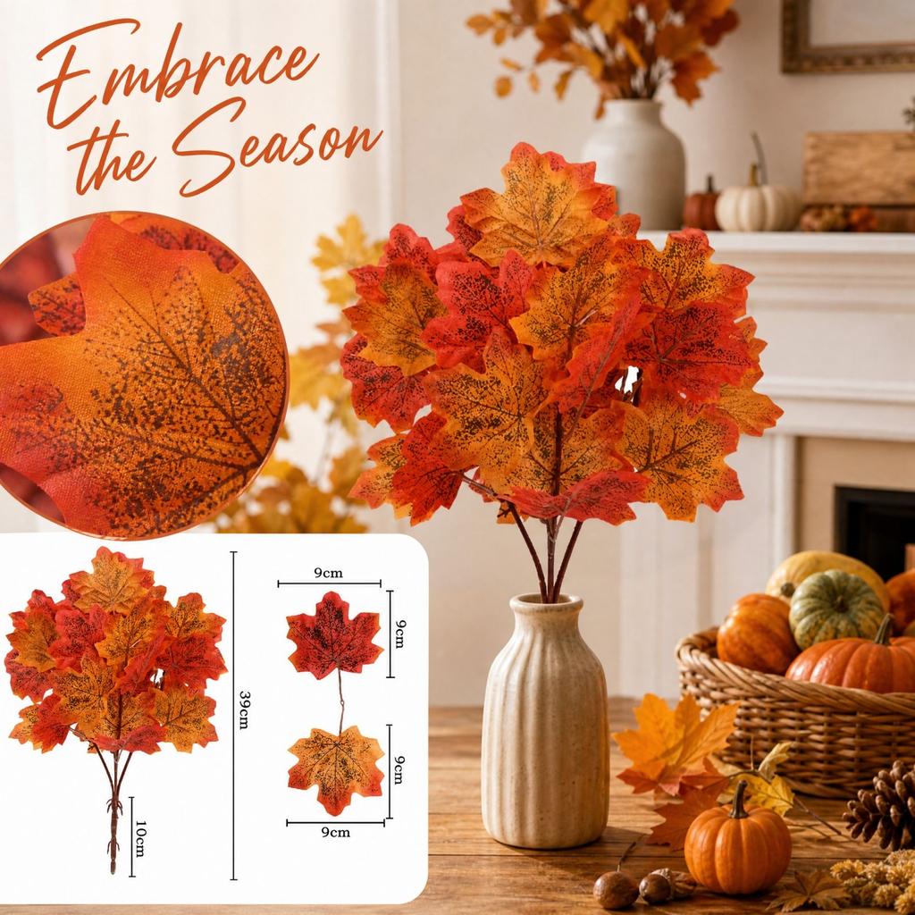 Kunstmatige Esdoornbladeren en Groene Planten voor Herfst Thanksgiving Binnentuin Decoratie