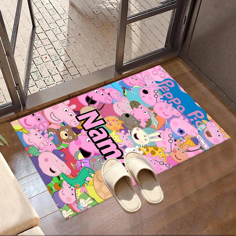 Custom Name Personalized Peppa Pig Print Carpet, Versatile Home Decor Rug, for Playroom, Apartment, Balcony, Entryway, Hallway Gift