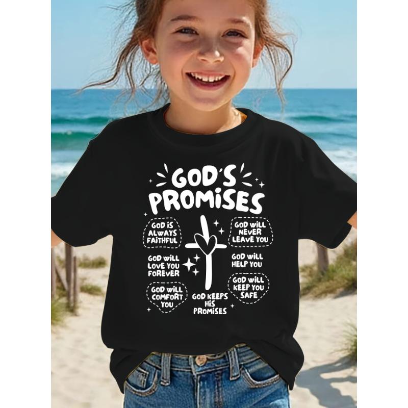 European Size Girls Summer Casual T Shirt with English Pattern Short Sleeves Round Neck Comfortable and Breathable 98cm чёрный