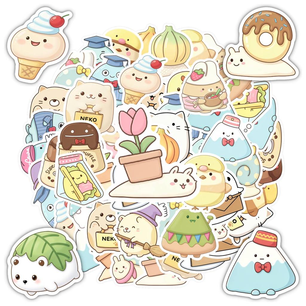 35pcs-50pcs Cute Cute Cartoon Stickers Whimsical Food Stationery Stickers Stickers For Laptop Luggage Scrapbook