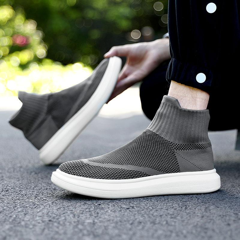 Socks and shoes men's velvet warm couple large size fly-woven couple high-top board shoes fly-woven men's shoes platform casual shoes