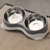 Raised Neck Protection Cat Ear Pet Double Bowl Anti-spill Large Capacity Stainless Steel Pet Bowl Anti-Tip Non-Skid