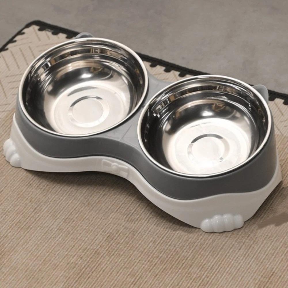 Raised Neck Protection Cat Ear Pet Double Bowl Anti-spill Pet Feeding Bowl Small Pet Food Bowl
