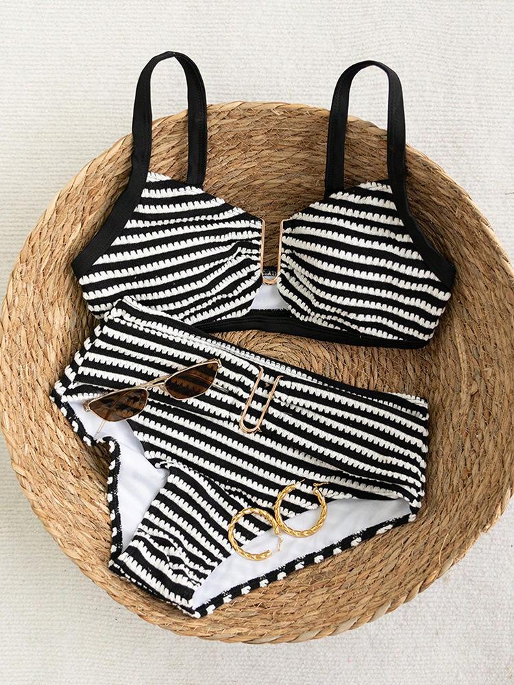 Women S Striped Split Bikini Set Sexy Beach Swimwear