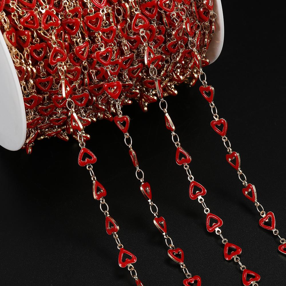 1m Copper Colorful Hollow Heart-Shaped Chain Enamel Love Chain for DIY Bracelet Necklace Waist Chain Jewelry Making Chain