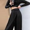 Plus Size High Waist Wide-Leg Autumn Trousers - Loose, Slimming, Floor-Length Design for Women