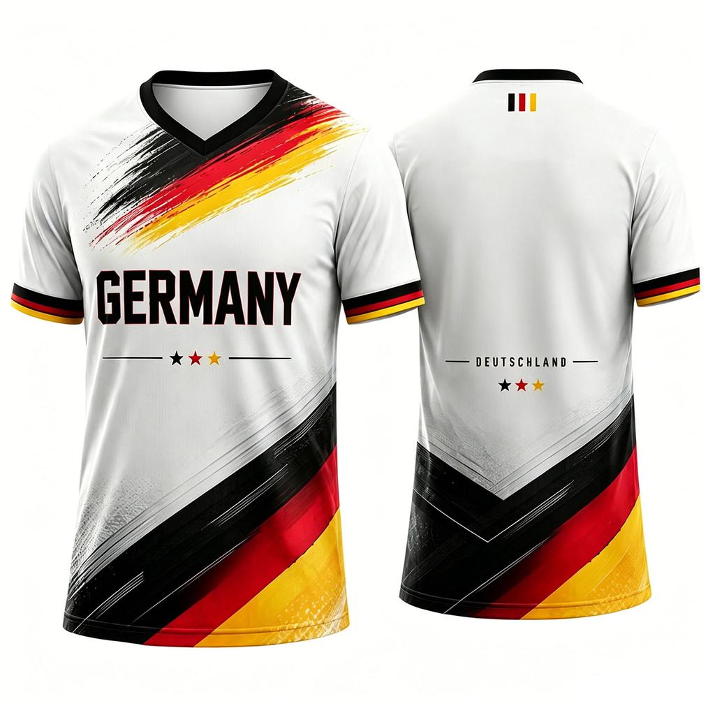 Men's Casual Short Sleeve Shirt V Neck Lightweight Breathable Fabric Athletic Fit Graphic Print Germany Design