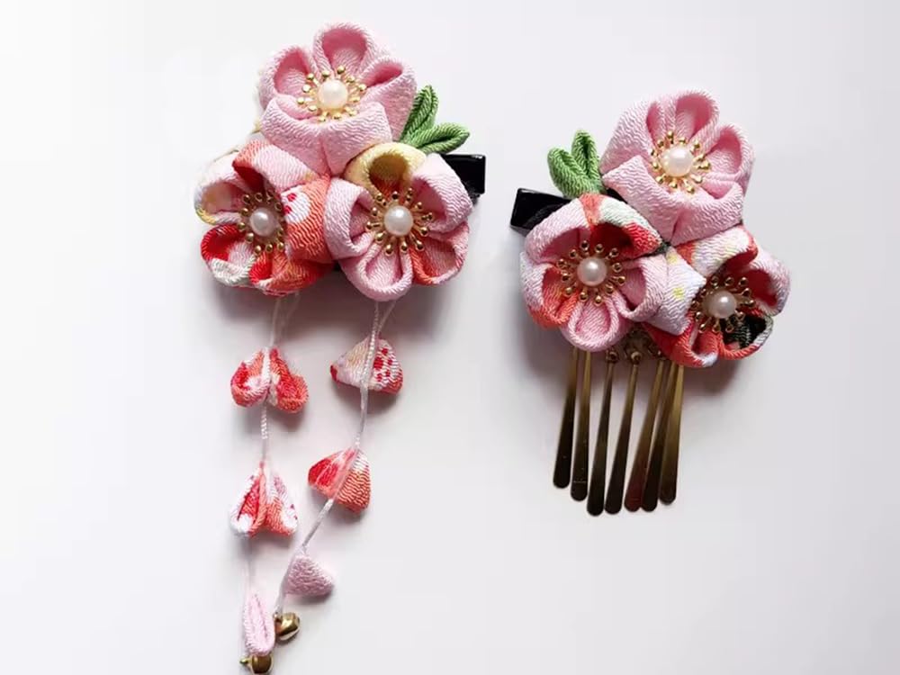 Samcos Hair Ornament Set (3 pieces) for Shichi-Go-San, Coming-of-Age Ceremony, Yukata, Summer Festivals, Fireworks Displays, Cherry Blossom Viewing,
