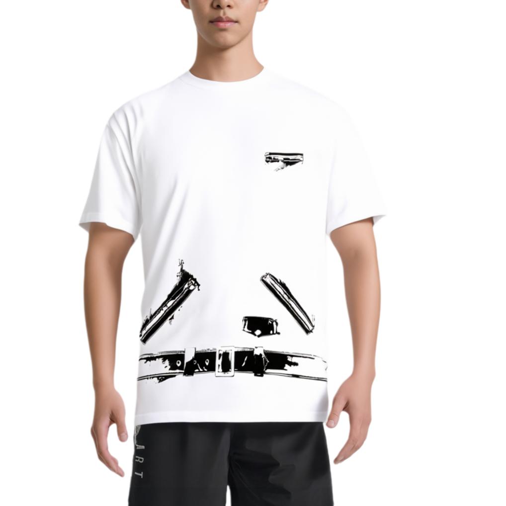 WE11DONE Ss23 Solid Color Line Pattern Printed Round Neck Pullover Short Sleeve T-Shirt Unisex Tops White WD-TT1-23-798-U-WH