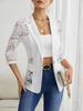 Damen Weißer Spitzenbesetzter Blazer Lässige Reversjacke