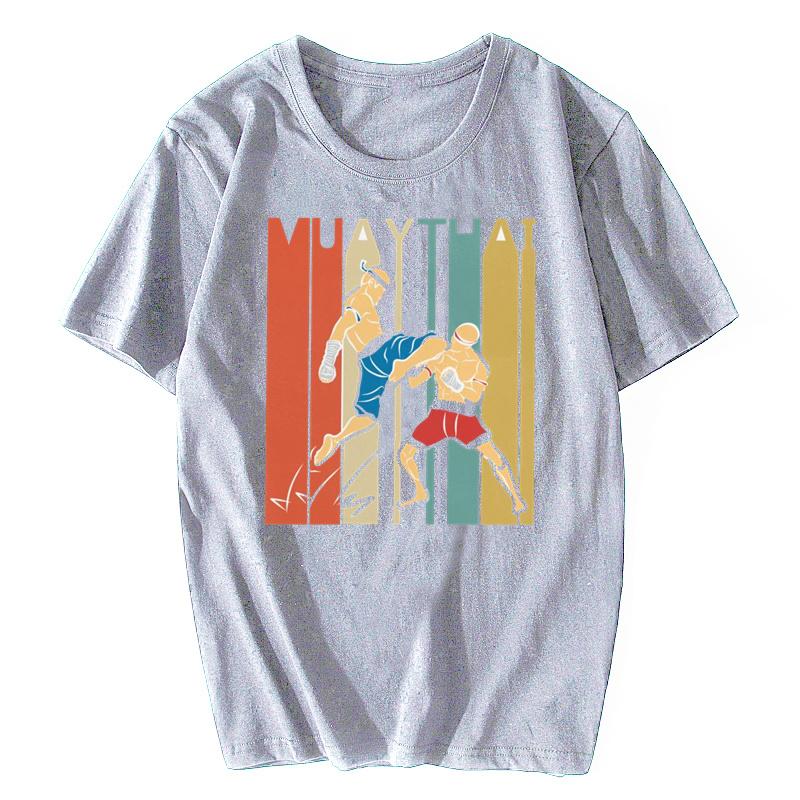Handsome Male Vintage Muay Thai Martial Arts Lover Tshirt Short Sleeves Cotton T-shirt Graphic Fighter Workout Trainer Gift Tee