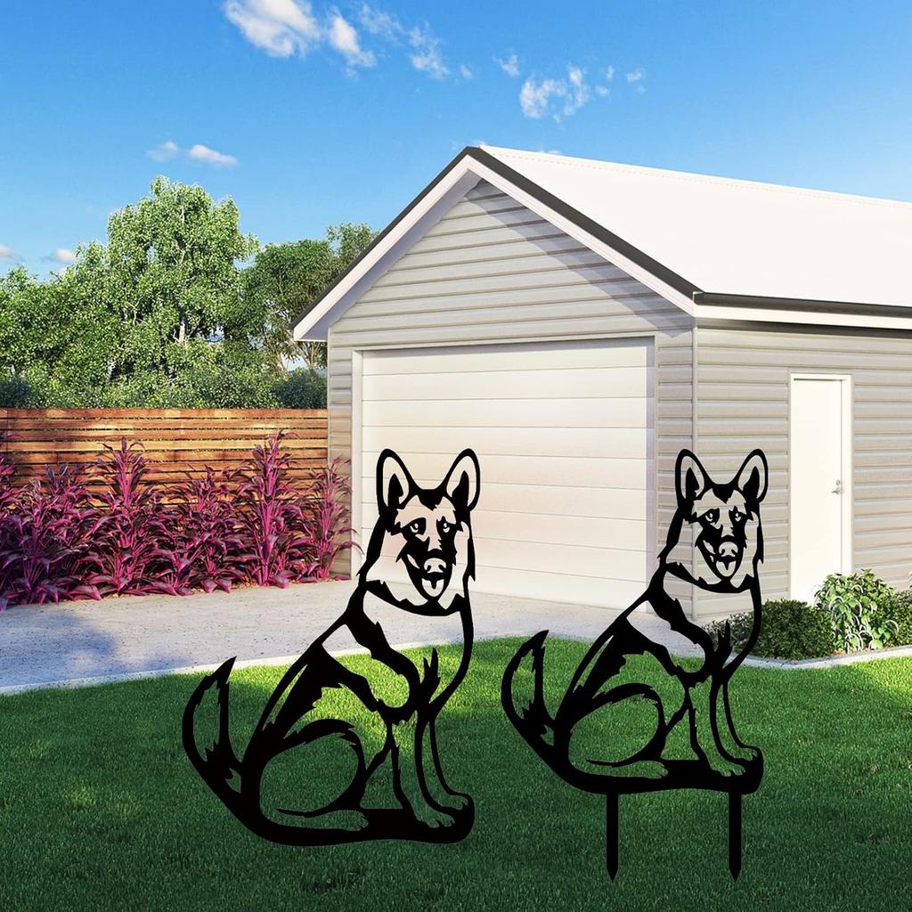 Metal Dog Garden Statue, Outdoor Yard Art Dog Silhouette Decoration Black Garden Stake for Yard Garden Lawn