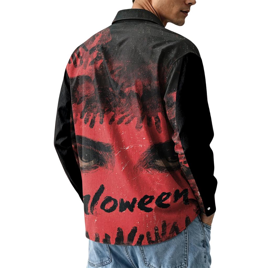 Men's Long Sleeve Button Down Shirt Halloween Print Casual Fit Shirt for Party
