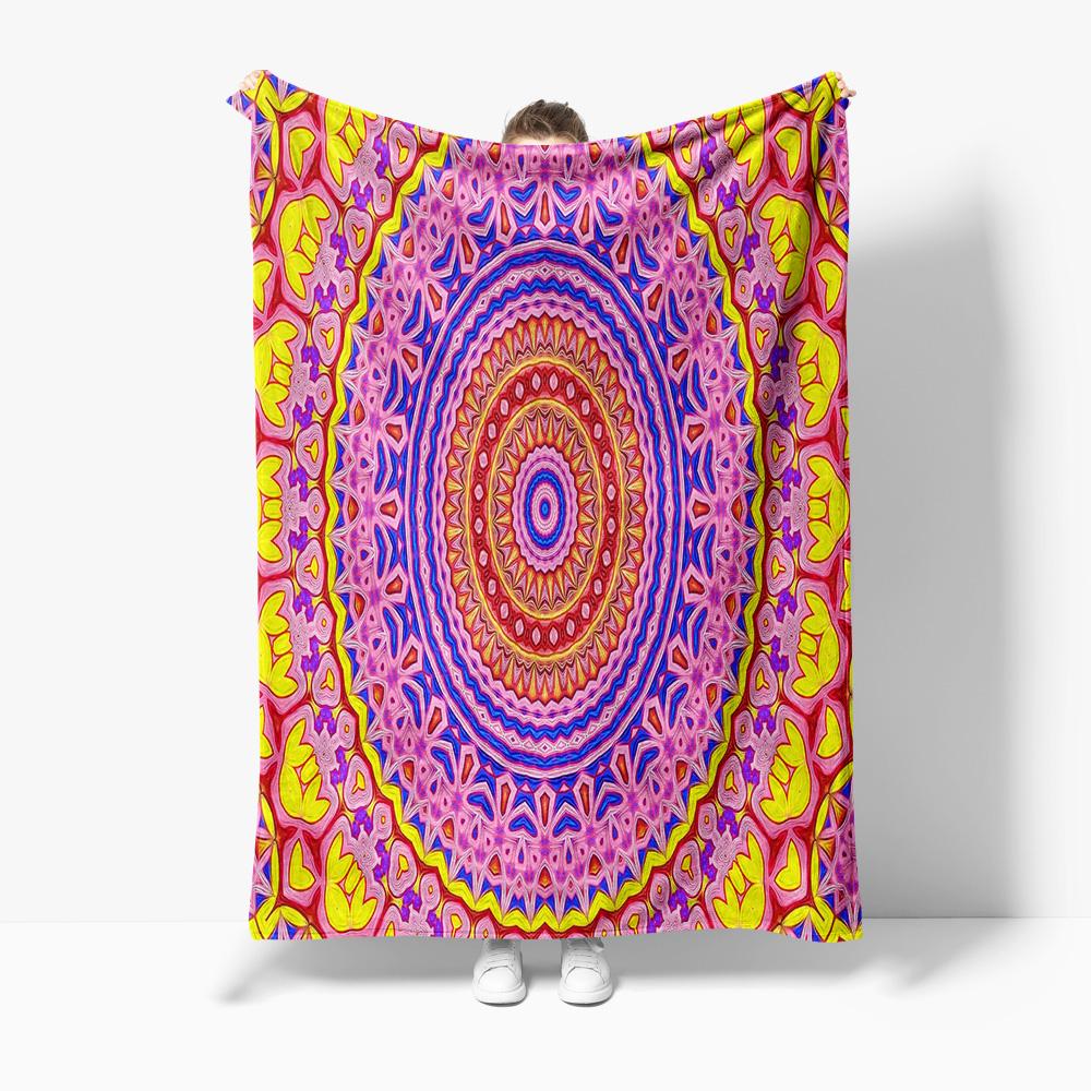 Psychedelic Mandala Colorful Pattern Blanket Soft Fleece Throw Blanket Bedding Sofa Decorative Gift