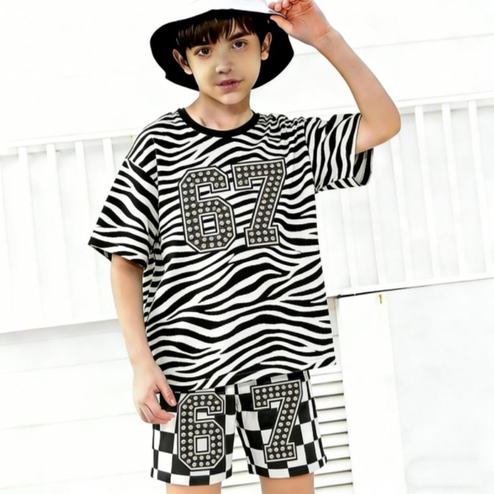 Zebra Colored Multicolored 67 Printed Kids T-shirt and Shorts 2 Piece Set Summer Casual Outfit for Boys and Girls Kids Clothing