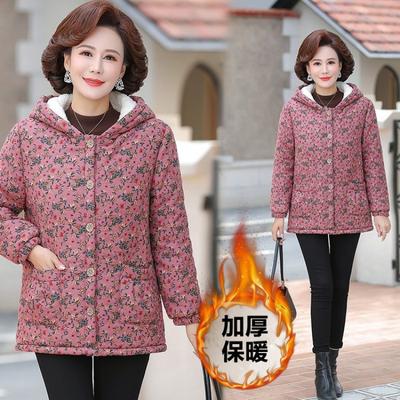 Winter Winter Clothing Velvet Thickened New Floral Padded Jacket Middle and Old Hooded Warm Jacket Padded Jacket Women's Padded Jacket