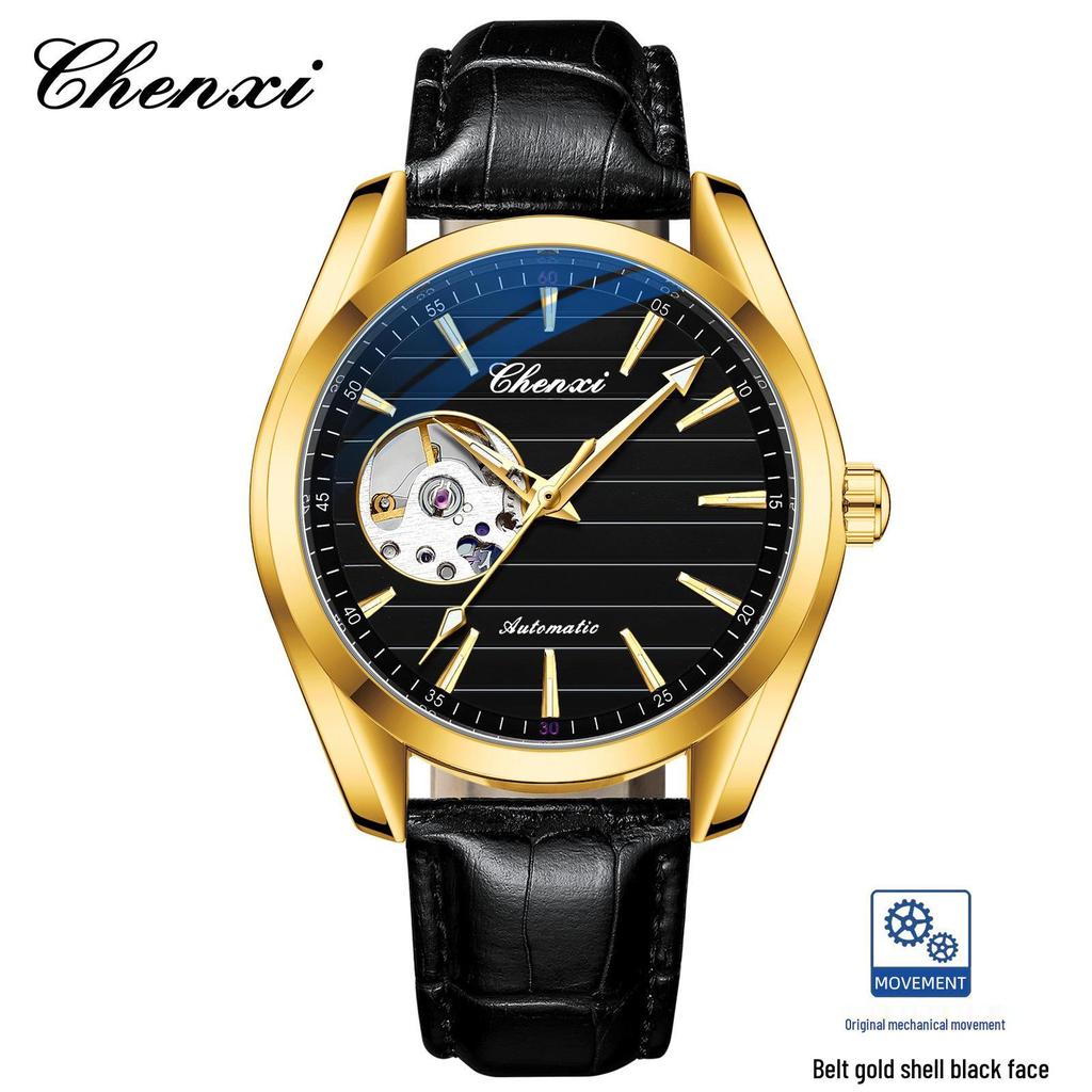 CHENXI Men's Luminous Waterproof Skeleton Automatic Mechanical Watch with Steel Band