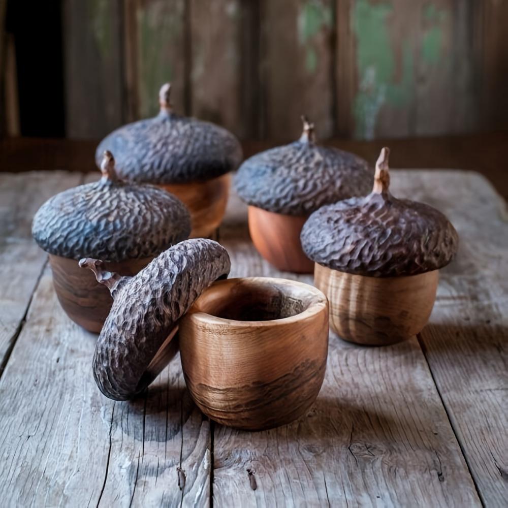 1pc Vintage Rustic Acorn-Shaped Resin Storage Jar with Lid - Decorative Canister for Home Garden Wood Look Crafted Tabletop 1pc коричневый 2343₽