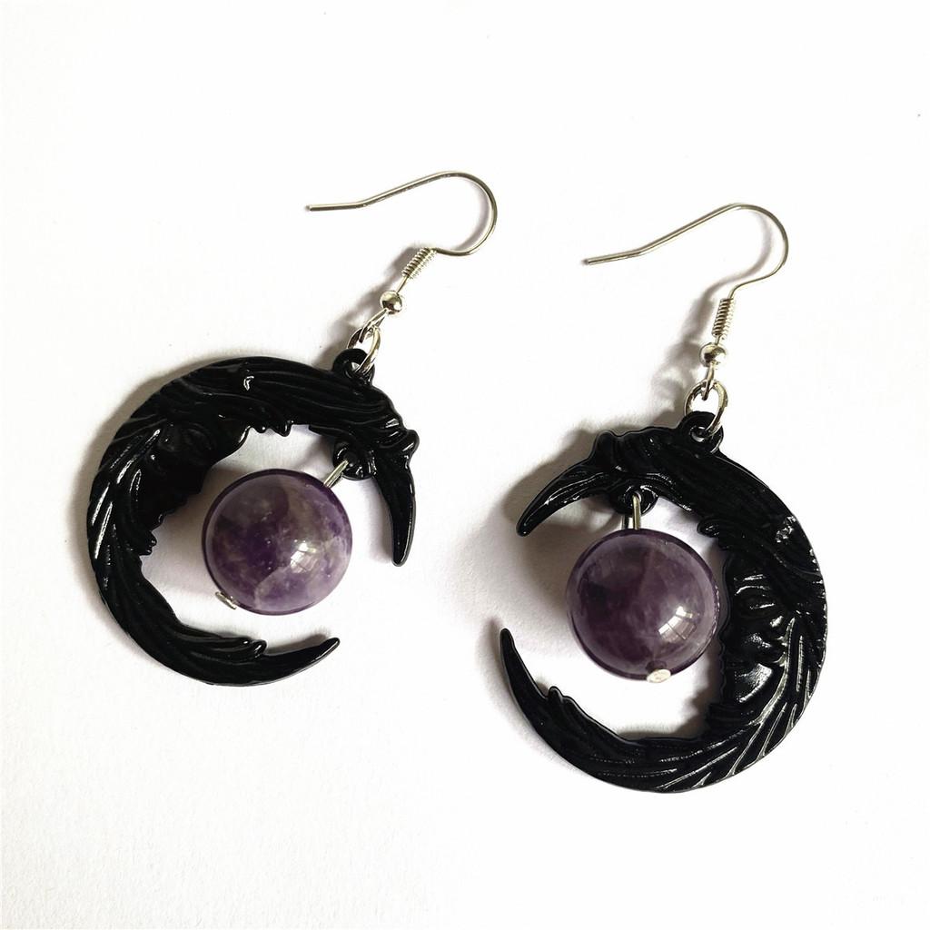Gothic Moon Crystal Earrings For Women With Alloy Pendant And Elegant Halloween Style
