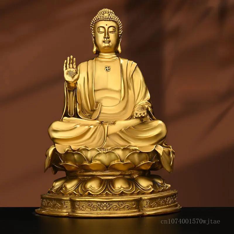 Pure Copper Buddha Tathagata Ornaments, Sitting Lotus Altar Sakyamuni Home Decoration Living Room Buddha Hall Crafts Statue, 1Pc