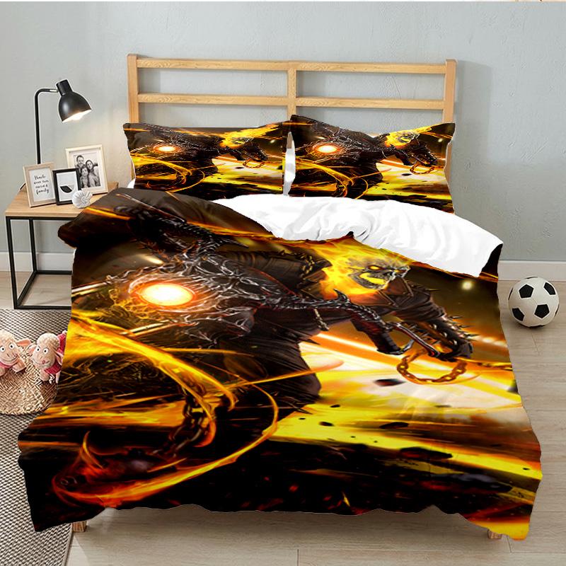 Rider On Fire 3PCS Bedding set,Ideal for 1pc Duvet Cover And 2pcs Pillowcases Perfect for Fan gift,Ideal for Bedroom, Dormitory