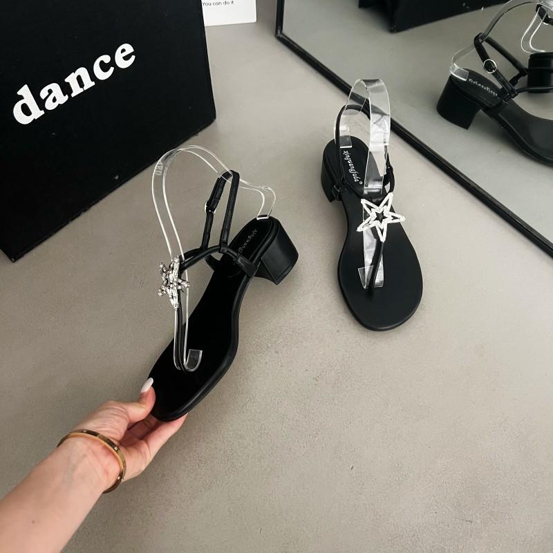 2013 Star~ Pentagram Rhinestone Buckle Pinch Foot Cover Thick Heel Fashion Sandals Women