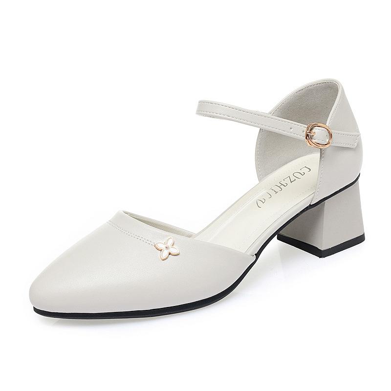 fashion New Women Casual Pumps 2024 Spring Summer Fashion Black Low Heel Woman Work Shoes Vintage Ladies Chunky One-word Buckle Heel