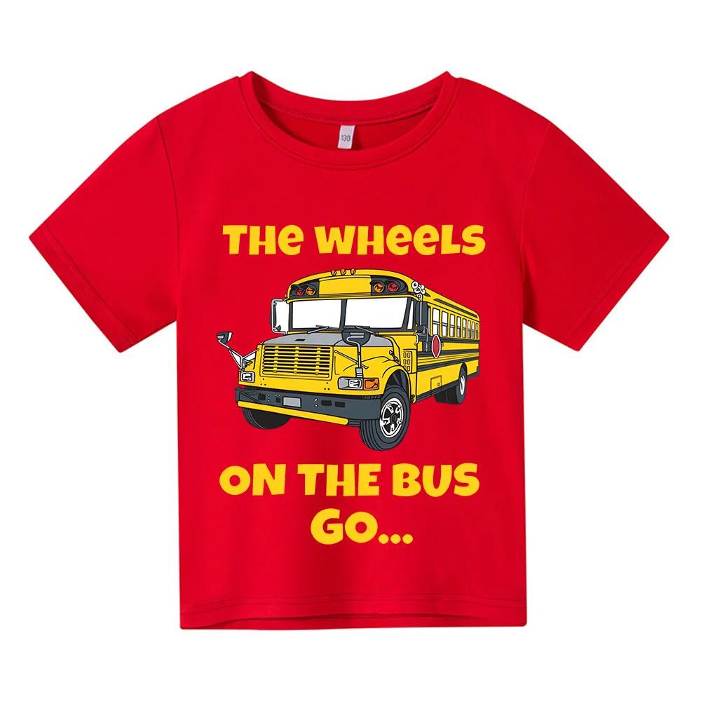 Boys Girls Tshirt The Wheels on The Bus Car Graphic T Shirt Happy Birthday Gift Party Gift Kids Clothes Tops Cotton Short Sleeve