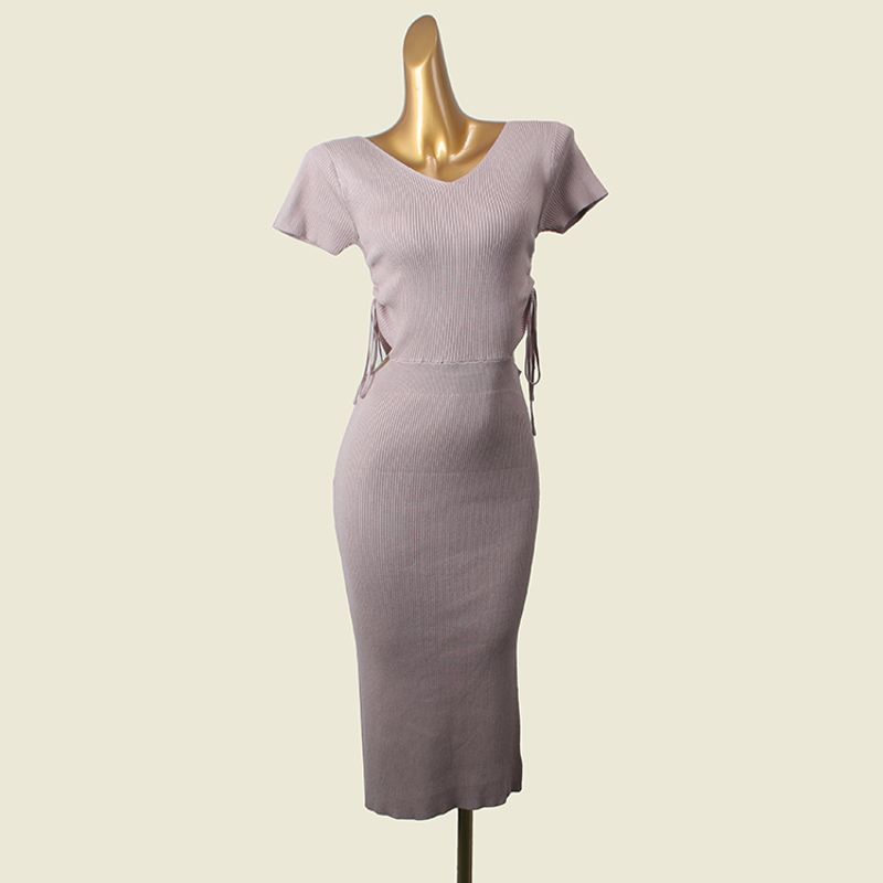 

Japanese Style Sexy Waist Hollow-out Knitting Dress Sexy Short-Sleeved Underwear Export Drawstring Bodycon Dress Khaki L