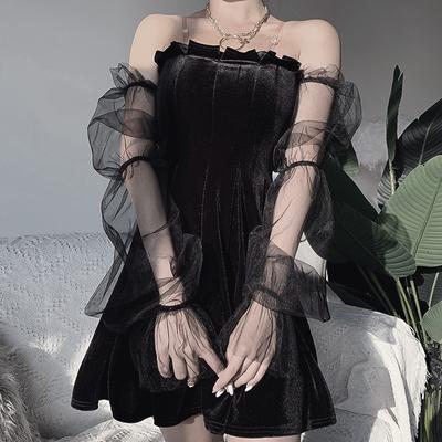 Vintage Spitze Gothic Kleid Frauen Party Sexy Hohl Schwarz Mini Kleider Harajuku plus größe Weibliche Mesh Kleid