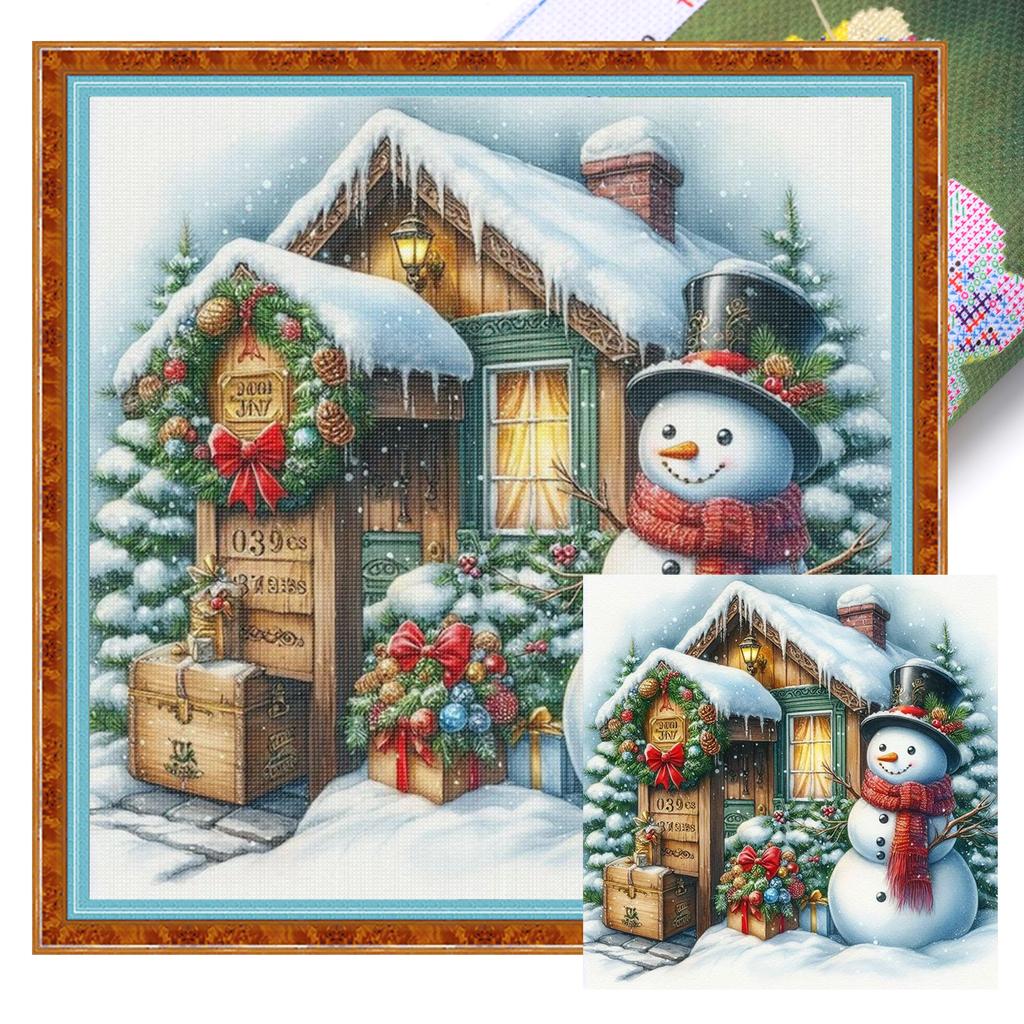 Christmas House Printed Cross Stitch Kit 45x45cm DIY 11CT Embroidery Craft Set